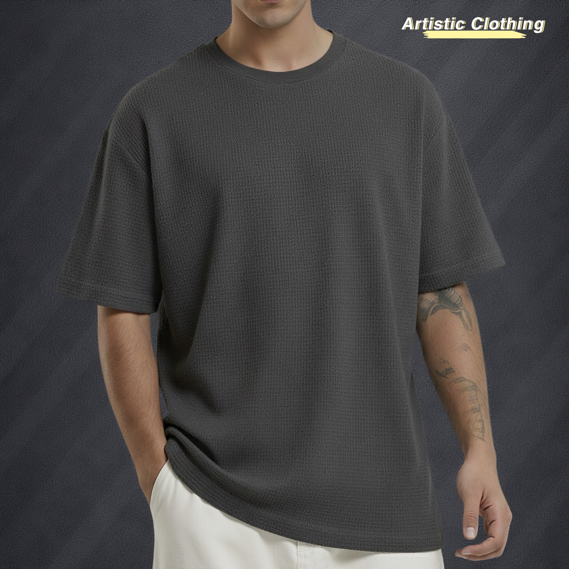 Premium Waffle Drop Shoulder Charcoal
