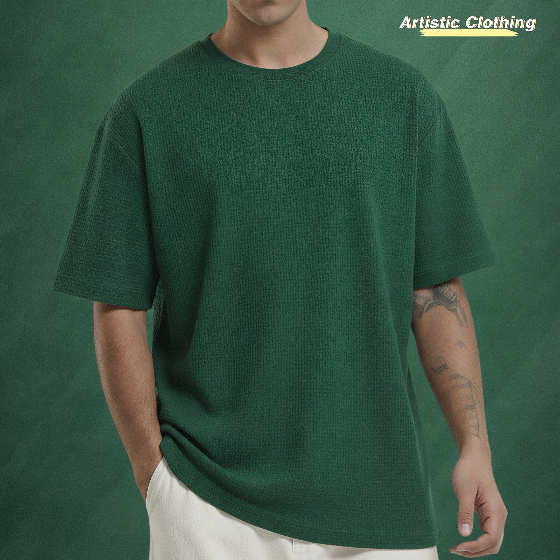 Premium Waffle Drop Shoulder B.Green